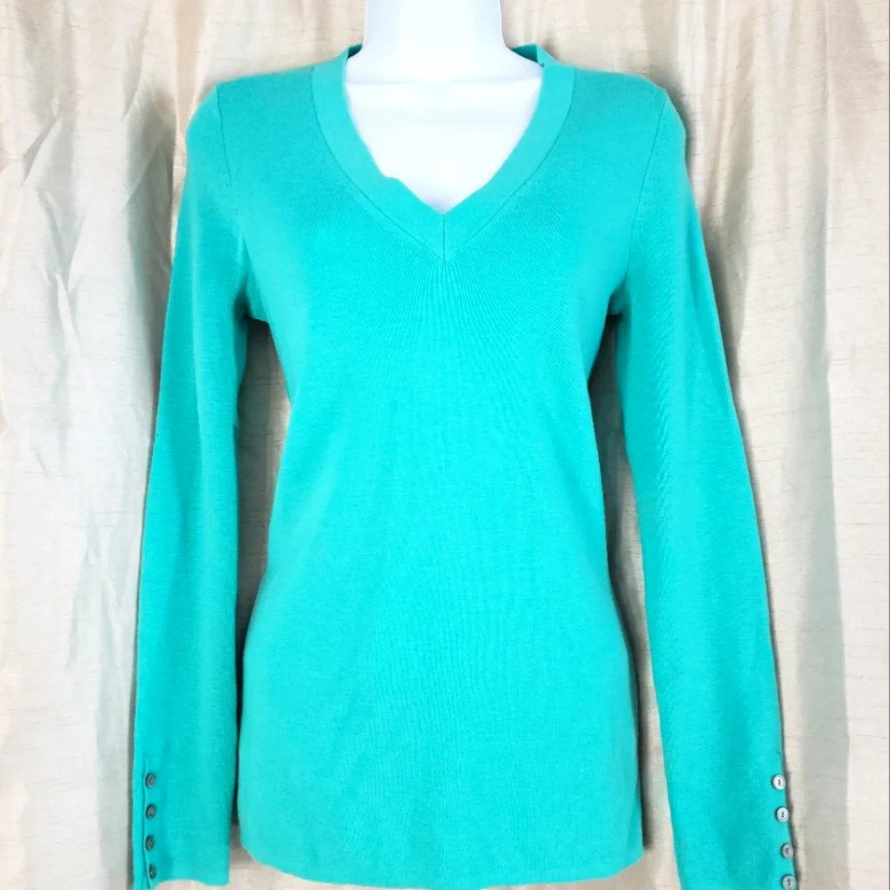 NWOT Banana Republic turquoise green Merino wool V-neck sweater Womens Medium